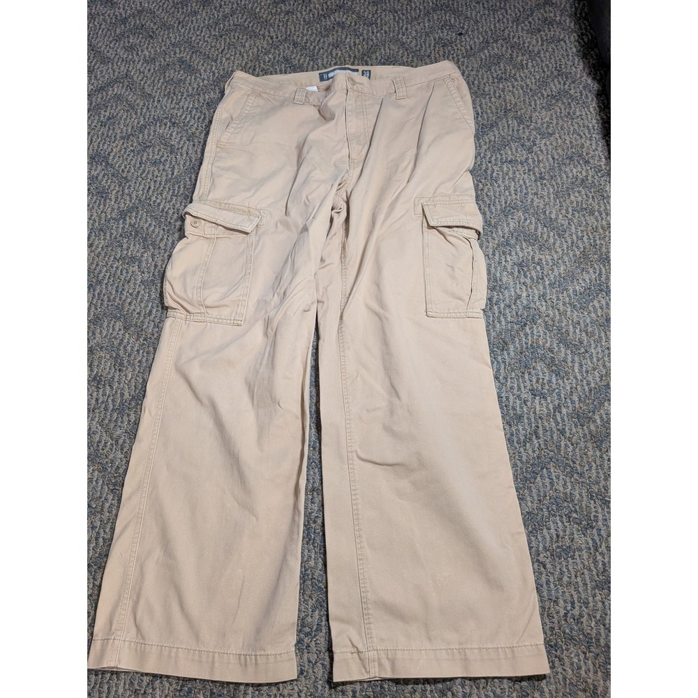 Old Navy Mens Loose Cargo Pants Khaki Tan 100% Cotton 38x32 Utility Trousers